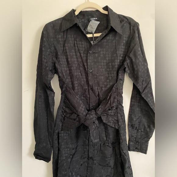 Storia satin, black hounds tooth, button-down dress mini - Picture 1 of 1